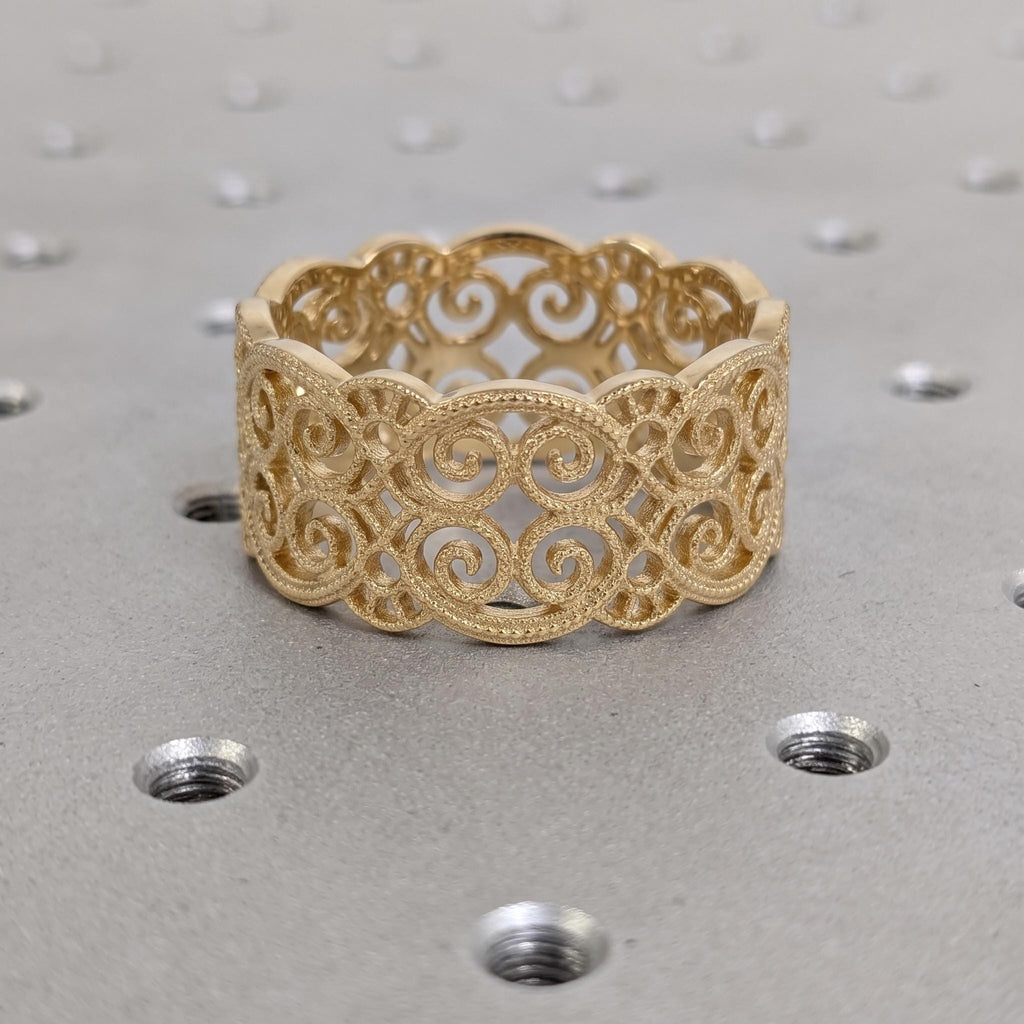 14k/18k Gold Unique Filigree Lace Wedding Band for Women | Handmade Scrollwork Statement Ring | Vintage Jewelry Anniversary Gift image #2