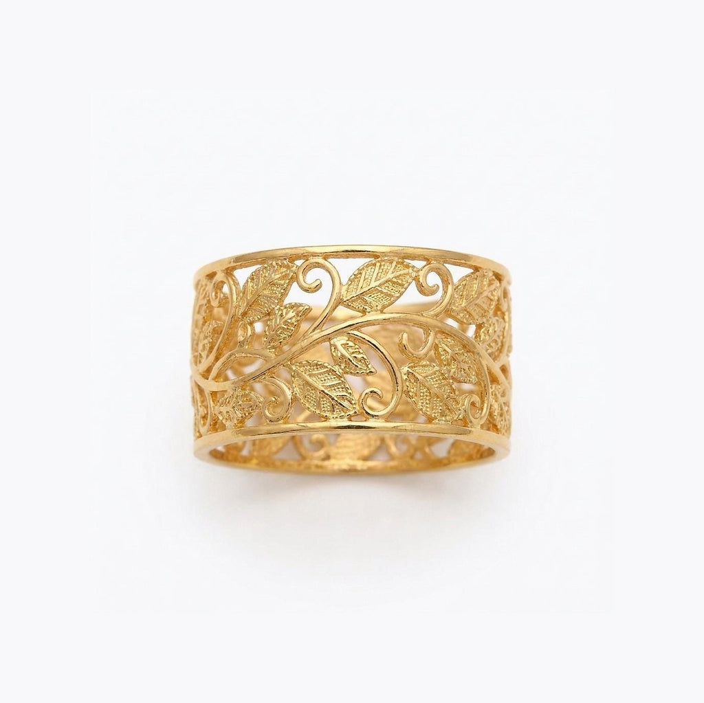 Solid Gold Vine and Leaf Wide Wedding Bands for Women | Custom Vintage Rings Wedding Jewelry image #5