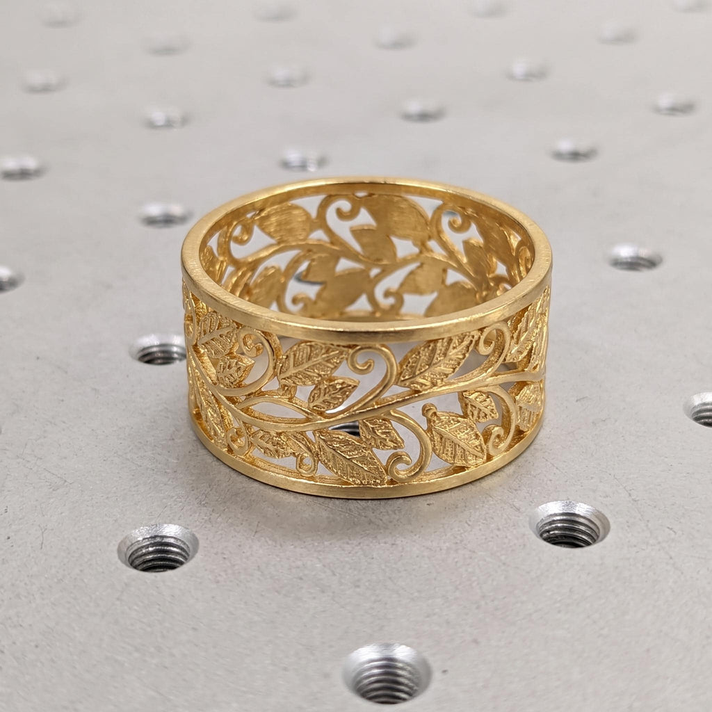 Solid Gold Vine and Leaf Wide Wedding Bands for Women | Custom Vintage Rings Wedding Jewelry image #3