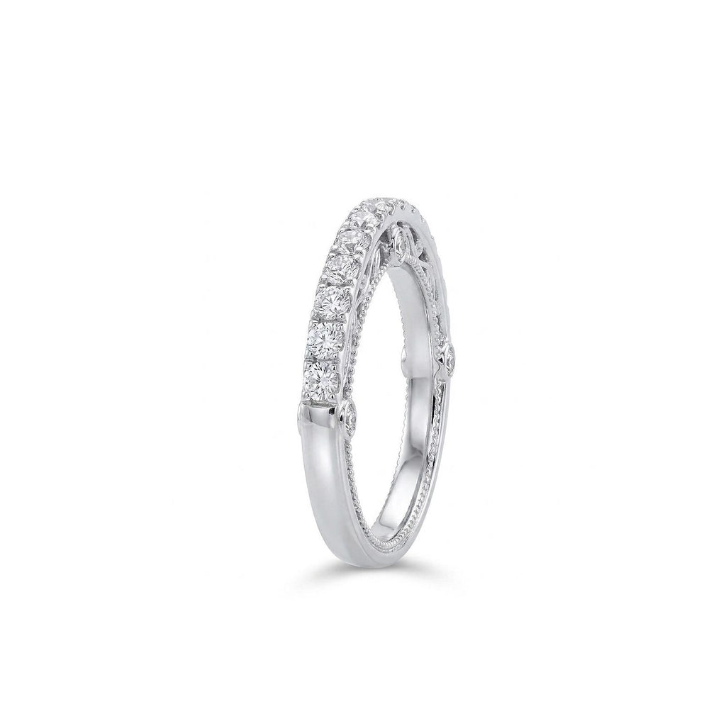 14k White Gold Lab Created Diamond Wedding Ring | Antique Milgrain Stackable Band | Unique Anniversary Gift for Her image #3