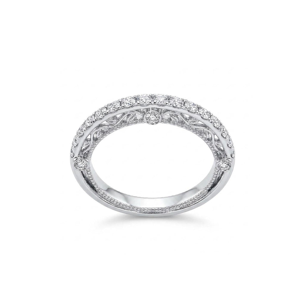 Vintage Filigree Floral Diamond Engagement Rings for Women | Gold or Platinum Half Eternity Wedding Bands | Unique Openwork Bridal Jewelry image #1