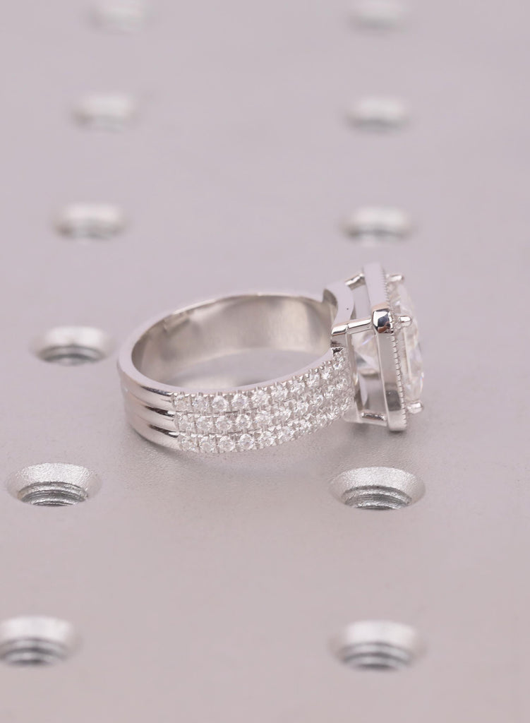 2 Carat Princess Cut Lab Diamond Engagement Ring with Halo, 18K White Gold Triple Row Pavé Wedding Band, Diamond Statement Ring for Her image #10