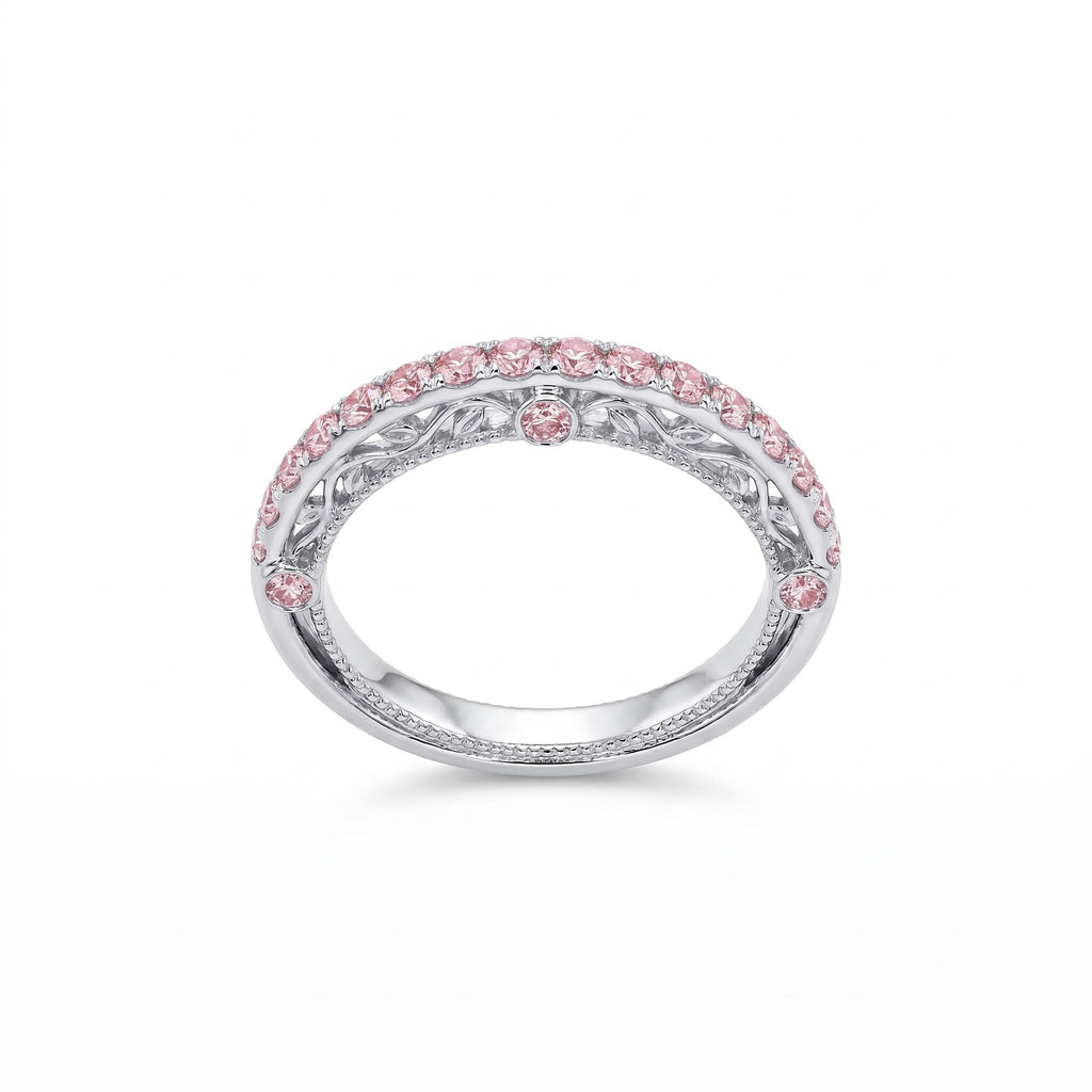 Pink Diamond Wedding Bands for Women | Vintage Milgrain Lab Diamond Eternity Band | Filigree Gold Ring Anniversary Gift for Her image #1