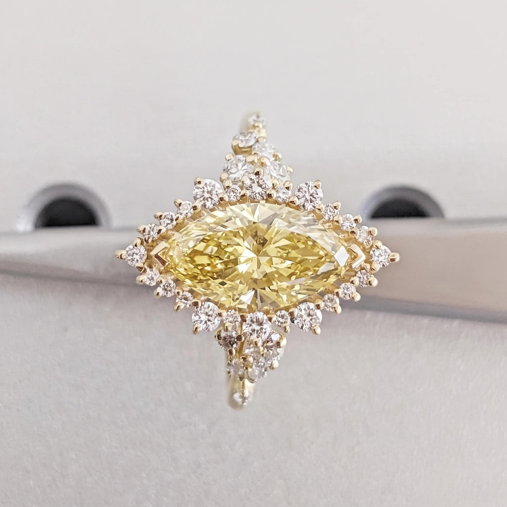 Yellow Diamond Engagement Rings for Women | 14k Yellow Gold Lab Diamond Halo Marquise cut Ring | Unique Bridal Jewelry Anniversary Gift image #4