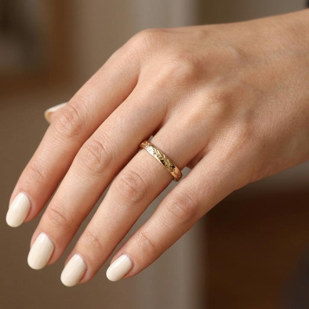 Olive Leaf Ring, Dainty 14K/18K Solid Gold Nature Inspired Wedding Ring for Women, Thin Wedding Band Stacking Ring, Handmade Nature Jewelry image #3