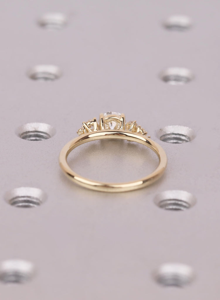 Round Cut Lab Diamond Engagement Ring, Dainty Cluster Ring, Yellow Gold Diamond Wedding Ring, Gold Bridal Ring, Unique Promise Ring For Her image #5