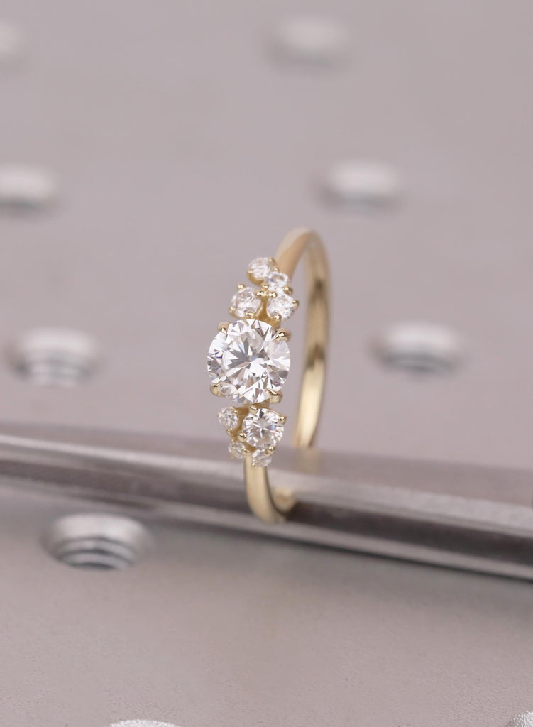 Unique Cluster Engagement Ring: Round Cut Lab Diamond Ring, 14k/18K Solid Gold Ring For Women, Fine Jewelry image #8