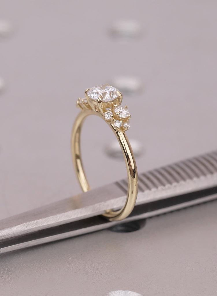 Unique Cluster Engagement Ring: Round Cut Lab Diamond Ring, 14k/18K Solid Gold Ring For Women, Fine Jewelry image #11