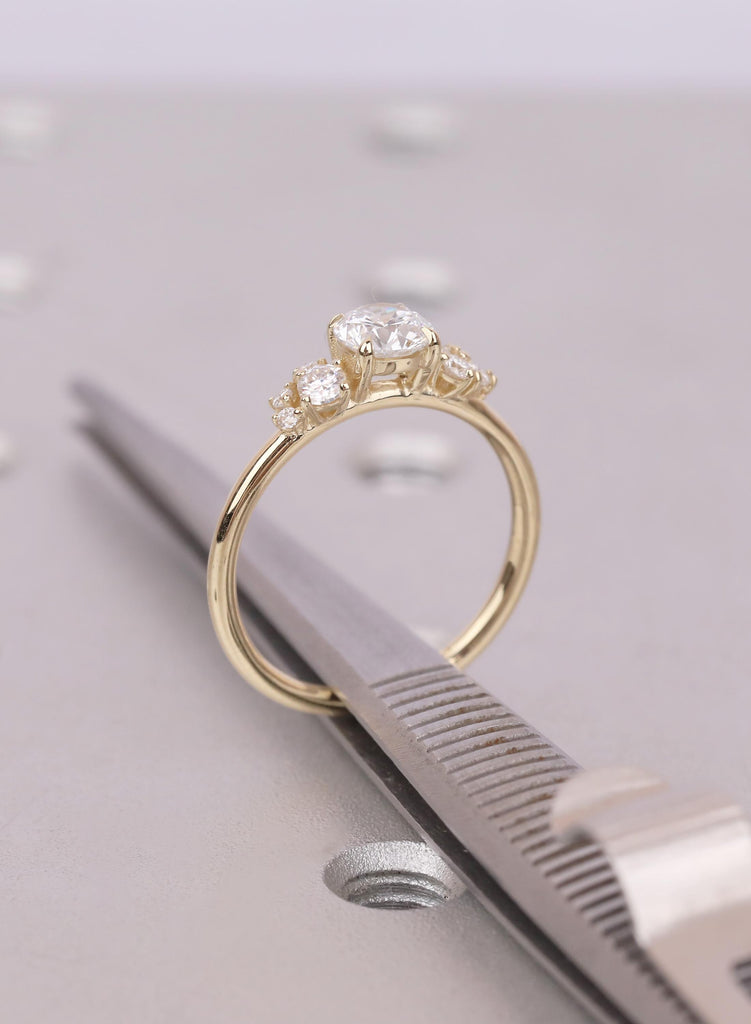 Unique Cluster Engagement Ring: Round Cut Lab Diamond Ring, 14k/18K Solid Gold Ring For Women, Fine Jewelry image #12