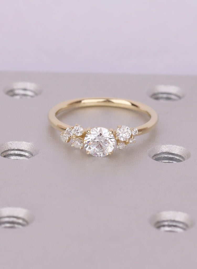 Moissanite Diamond Cluster Ring in 14K Yellow Gold, Classic Cluster Ring, Unique Engagement Ring, Anniversary Gift, Elegant Everyday Jewelry image #3