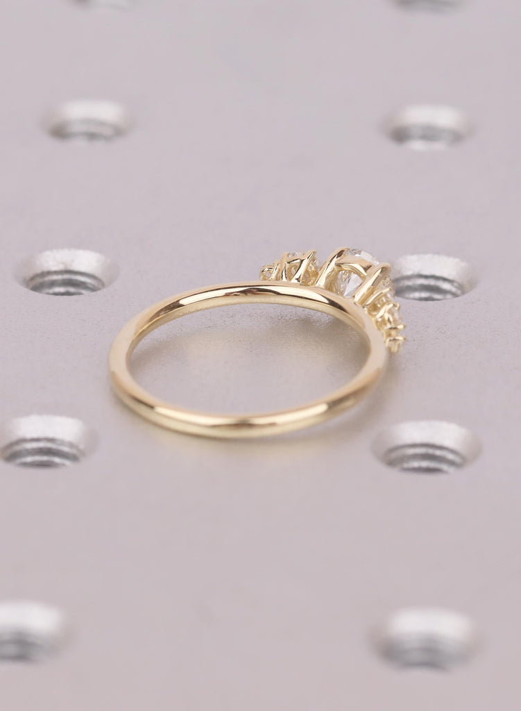 Moissanite Diamond Cluster Ring in 14K Yellow Gold, Classic Cluster Ring, Unique Engagement Ring, Anniversary Gift, Elegant Everyday Jewelry image #5