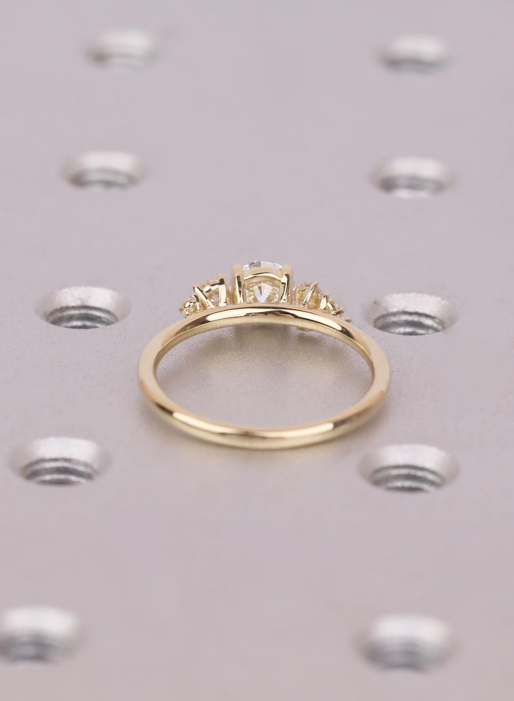 14K Yellow Gold Moissanite Diamond Cluster Ring, Dainty Multi Stone Engagement Ring, Art Deco Statement Jewelry image #6