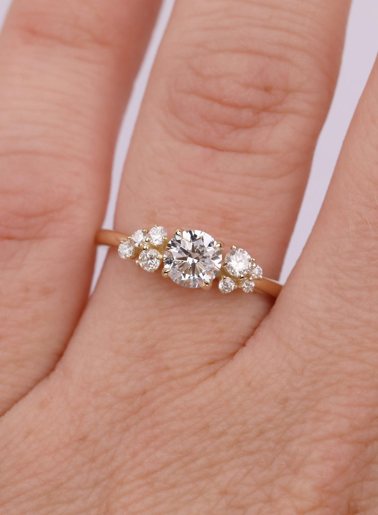 Moissanite Diamond Cluster Ring in 14K Yellow Gold, Classic Cluster Ring, Unique Engagement Ring, Anniversary Gift, Elegant Everyday Jewelry image #2