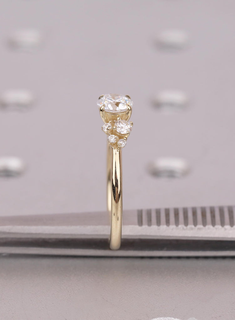 Moissanite Diamond Cluster Ring in 14K Yellow Gold, Classic Cluster Ring, Unique Engagement Ring, Anniversary Gift, Elegant Everyday Jewelry image #13