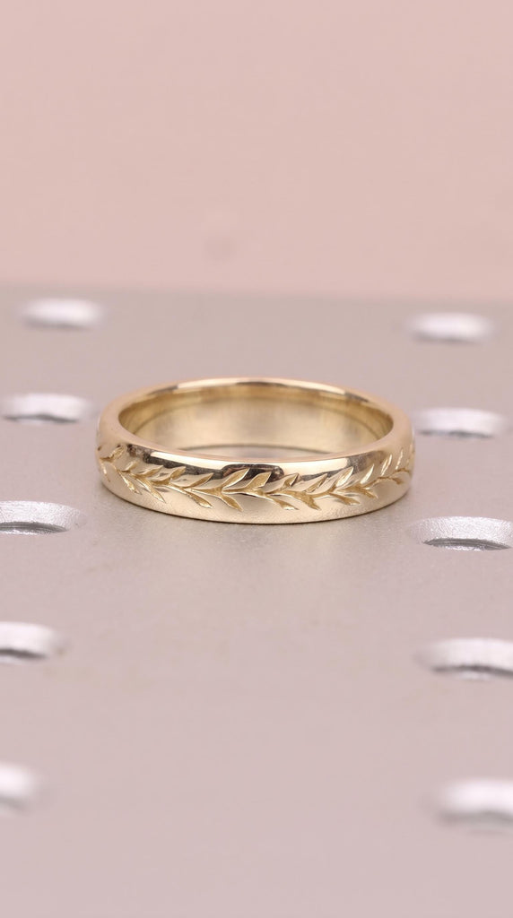 14K/18K Solid Gold Olive Leaf Ring | Nature Inspired Wedding Ring for Women | 5mm Wedding Band Stacking Ring image #4