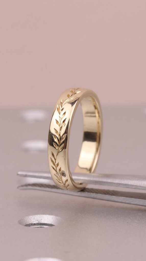 14K/18K Solid Gold Olive Leaf Ring | Nature Inspired Wedding Ring for Women | 5mm Wedding Band Stacking Ring image #1