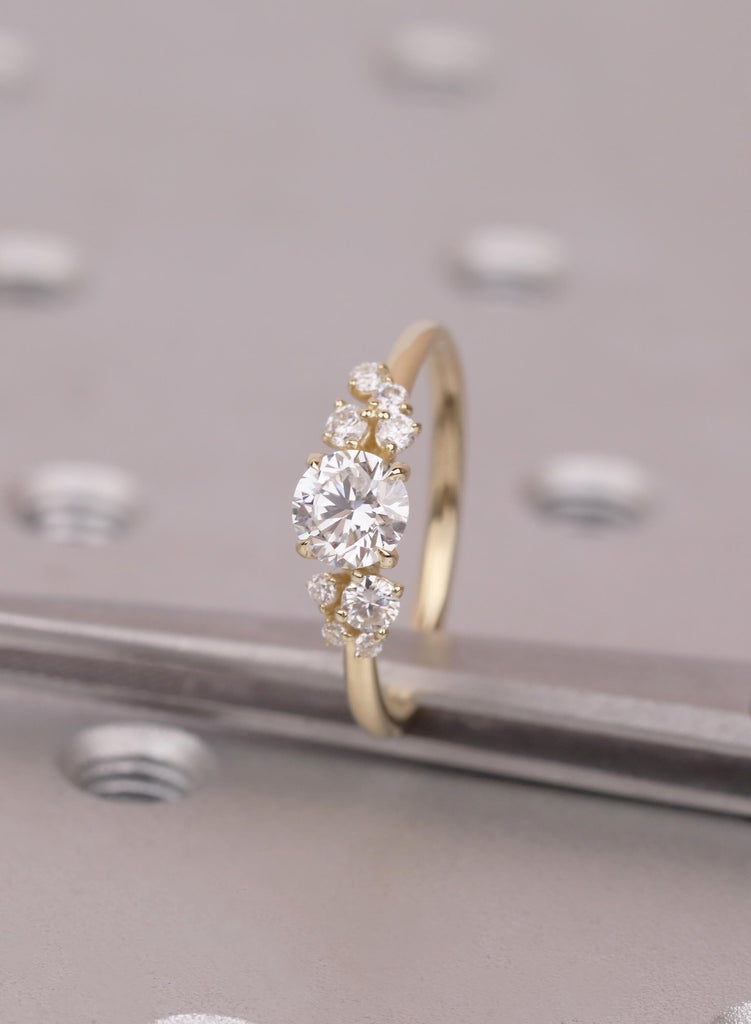 Moissanite Diamond Cluster Ring in 14K Yellow Gold, Classic Cluster Ring, Unique Engagement Ring, Anniversary Gift, Elegant Everyday Jewelry image #1