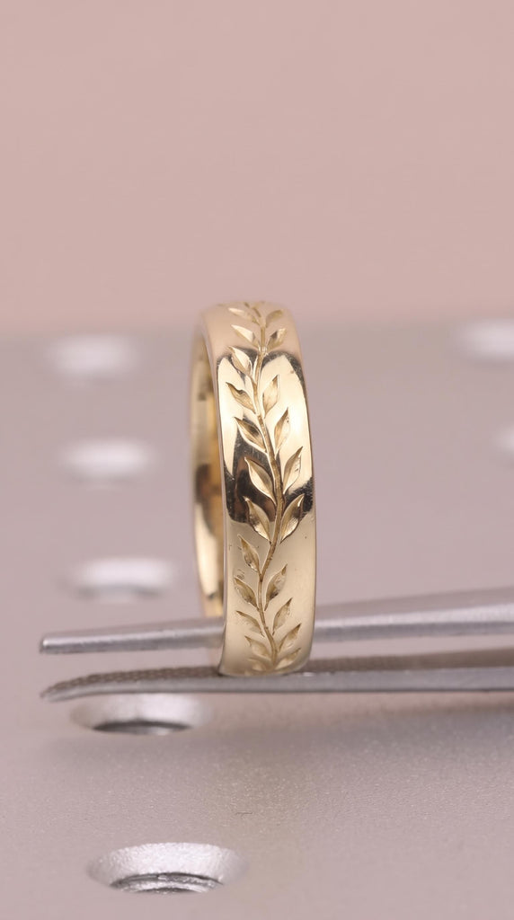 14K/18K Gold Olive Leaf Wedding Band | 6mm Nature Inspired Chunky Ring for Women | Minimalist Stacking Ring image #3
