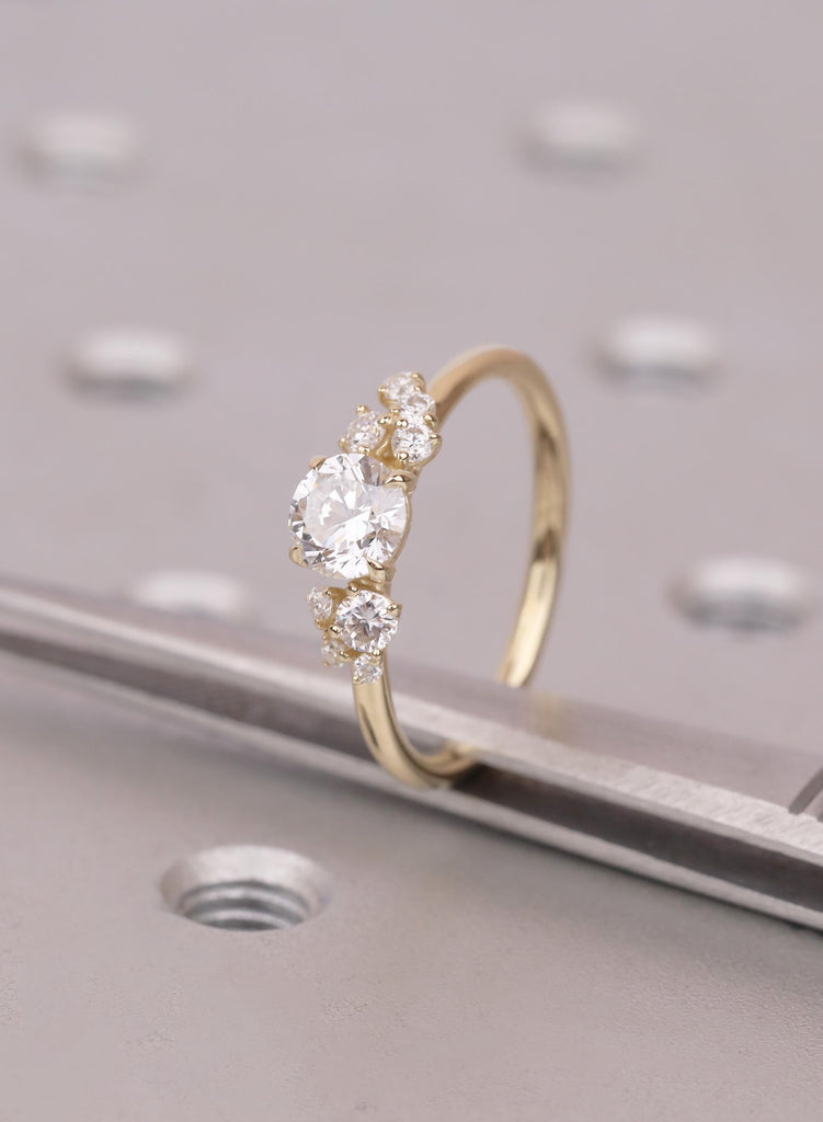 Unique Cluster Engagement Ring: Round Cut Lab Diamond Ring, 14k/18K Solid Gold Ring For Women, Fine Jewelry image #1