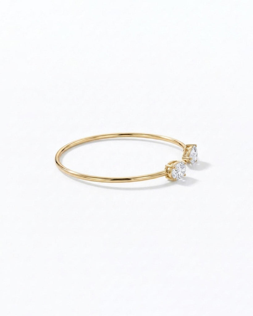 Open Cuff Bangle Bracelet for Women, Oval, Pear Cut Moissanite Toi et Moi Bracelet, Dainty 18k/14k Gold Modern Bridal Jewelry, Gift for Her image #4