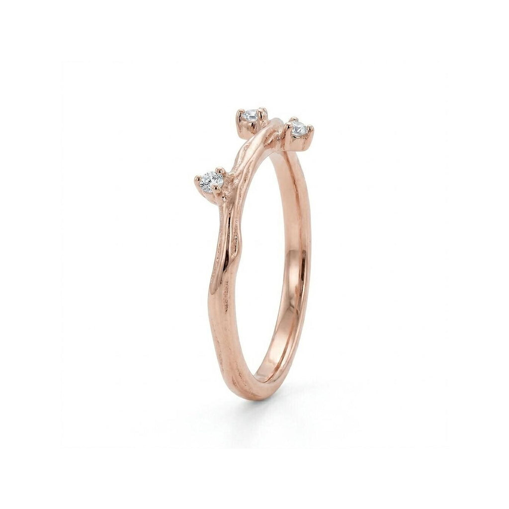 14k Rose Gold Diamond Wedding Ring for Women | Dainty Twig Branch Stacking Ring | Rustic Jewelry Birthday Anniversary Gift image #4