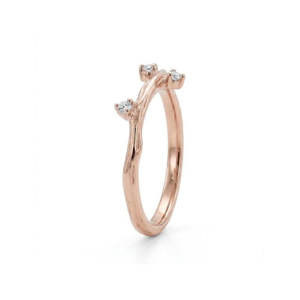 Tiny Moissanite Stackable Wedding Band | Handmade Twig Gold Rings for Women | Personalized Gift Vintage Jewelry image #3