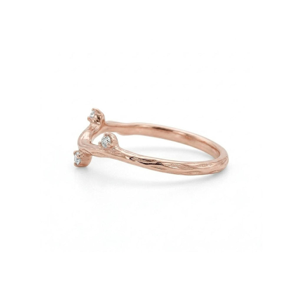 Tiny Moissanite Stackable Wedding Band | Handmade Twig Gold Rings for Women | Personalized Gift Vintage Jewelry image #5