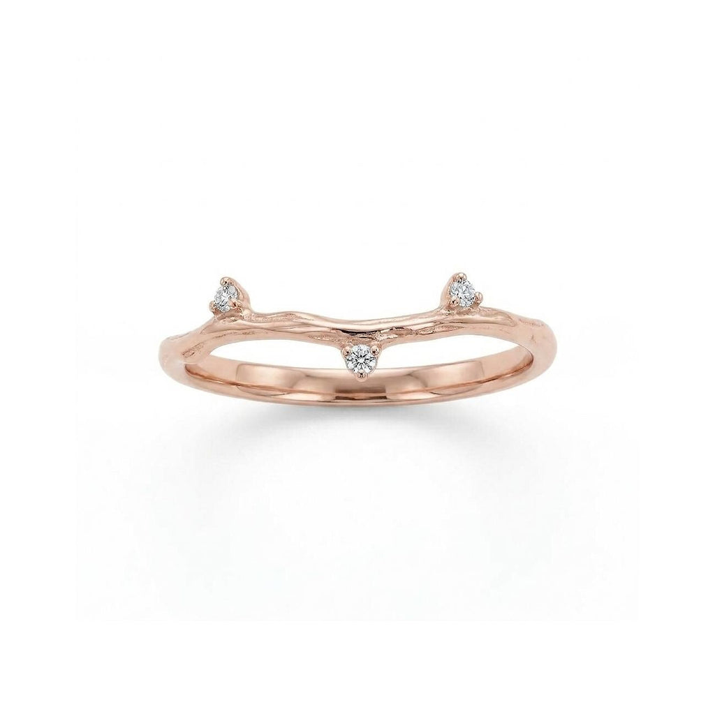 14k Rose Gold Diamond Wedding Ring for Women | Dainty Twig Branch Stacking Ring | Rustic Jewelry Birthday Anniversary Gift image #1