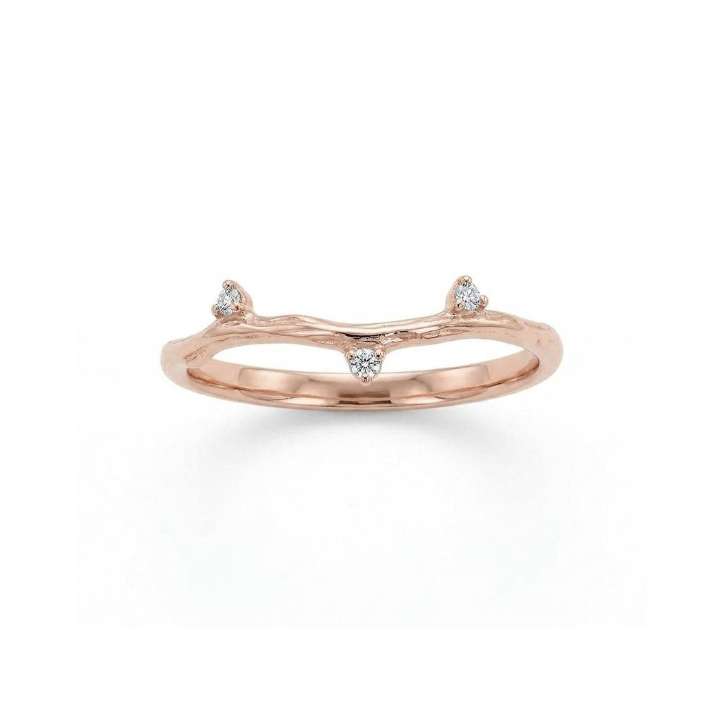 Tiny Moissanite Stackable Wedding Band | Handmade Twig Gold Rings for Women | Personalized Gift Vintage Jewelry image #2