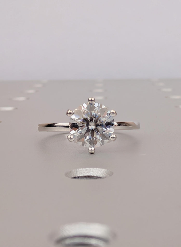 VSS Moissanite Engagement Ring, Round Cut Custom Solitaire 14K/18K Solid Gold Wedding Band, Modern Bridal Jewelry, Handmade Ring For Women image #10