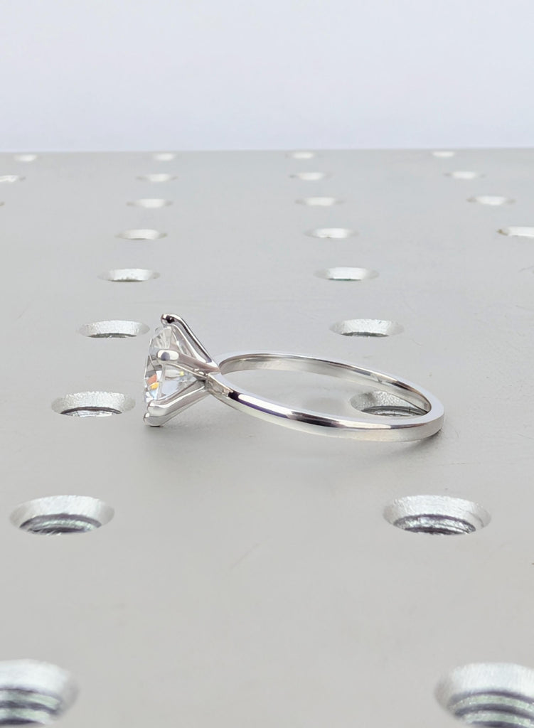 14K White Gold Round Moissanite Solitaire Engagement Ring, Prong Setting, D Color VVS Clarity image #6