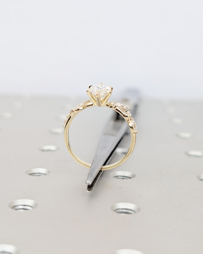 Marquise Moissanite Engagement Ring, Art Deco 14k Yellow Gold Promise Rings for Women, Diamond Side Stone, Unique Leaf Vine Wedding Ring image #7