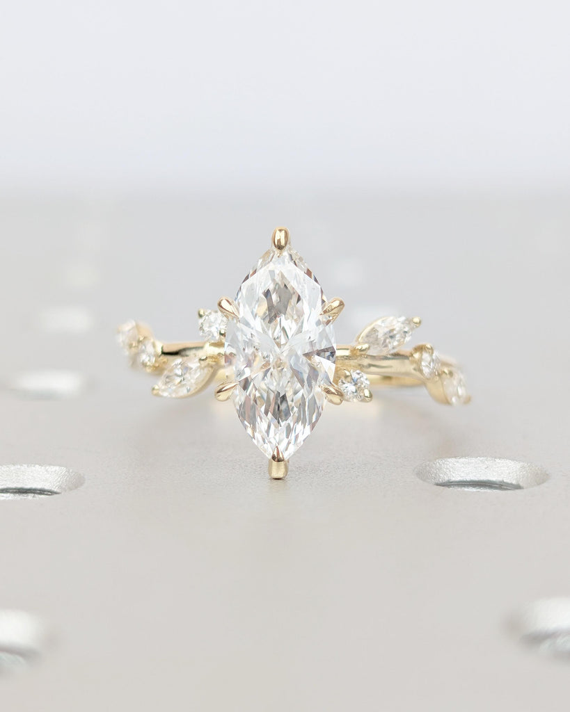 1.5 Carat Lab Created Diamond Wedding Ring, 14k Gold Marquise Cut Ring, Nature Jewelry image #2