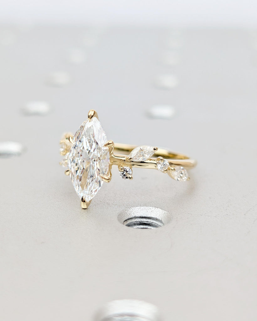 1.5 Carat Lab Created Diamond Wedding Ring, 14k Gold Marquise Cut Ring, Nature Jewelry image #3
