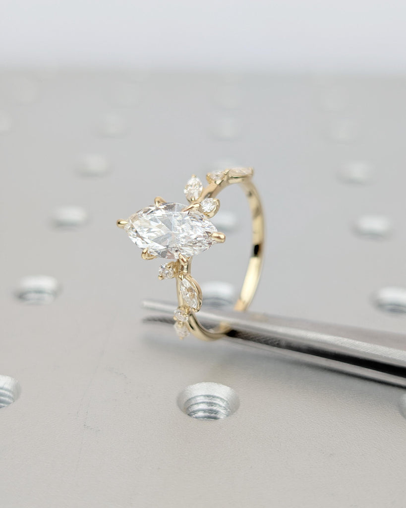 IGI Certified Lab Grown Diamond Cluster Ring, Marquise Cut Engagement Ring, Vintage 18k/14k Gold Statement Rings for Women, Flower Jewelry image #7