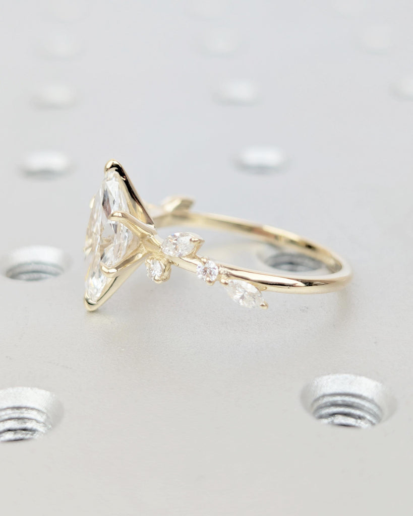 1.5ct Marquise Lab Grown Diamond Engagement Ring, 18k/14k Yellow Gold Leaves Vine Band, Personalized Flower Ring, Unique Handmade Jewelry image #14