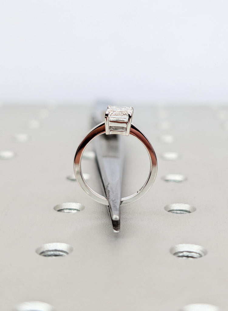 14K White Gold Emerald Cut Moissanite Engagement Ring, Minimalist Solitaire Ring, Fine Jewelry image #7