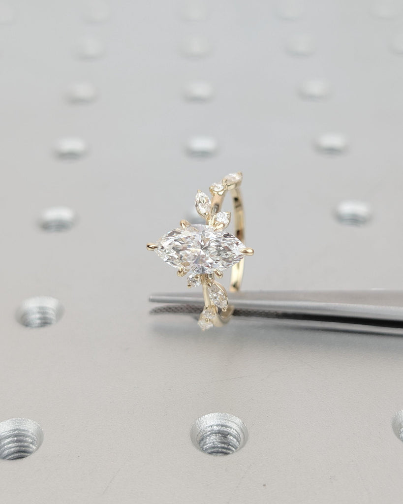 IGI Certified Lab Grown Diamond Cluster Ring, Marquise Cut Engagement Ring, Vintage 18k/14k Gold Statement Rings for Women, Flower Jewelry image #2