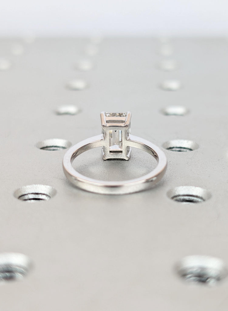 Minimalist Emerald Cut Ring, Solid White Gold Plain Band Solitaire, Emerald Cut Lab Diamond Ring, Elegant Bridal Proposal Ring, Gift for Her image #5
