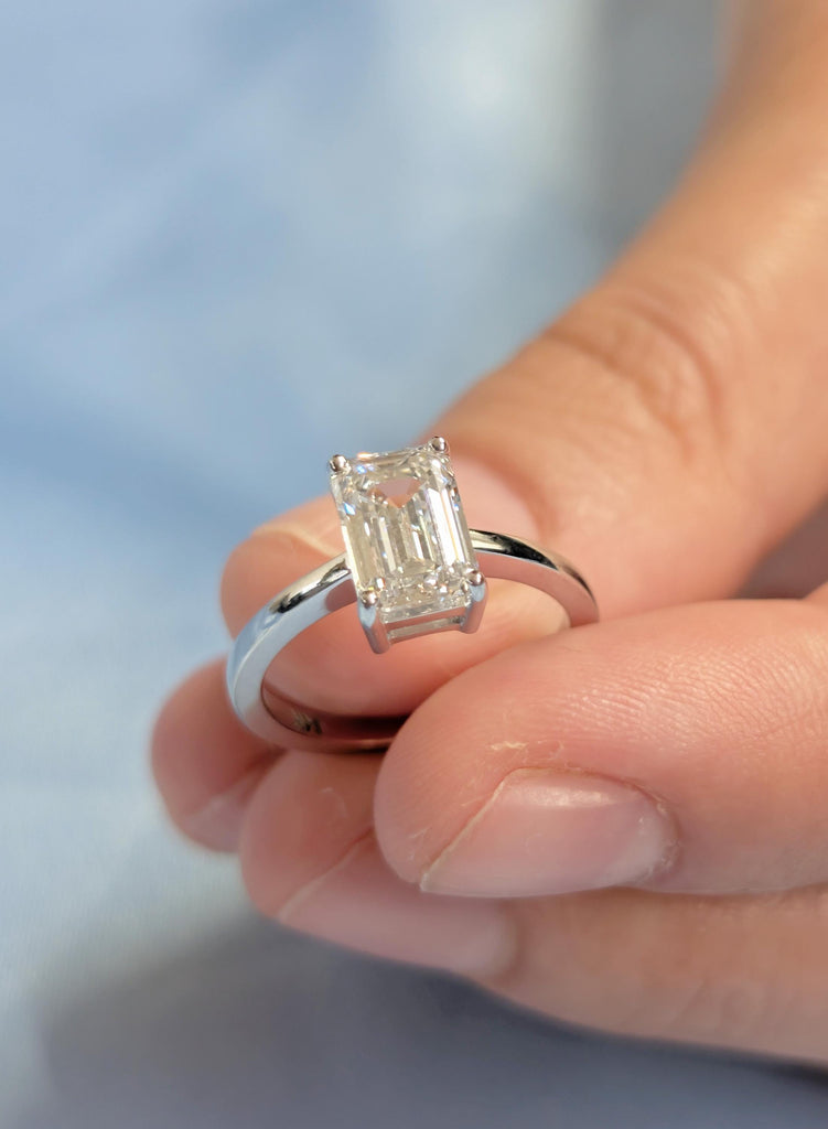 14k/18K Gold Emerald Cut Lab Diamond Ring Solitaire Emerald Cut Engagement Ring, Dainty Ring for Girlfriend, Minimalist Diamond Ring For Her image #10