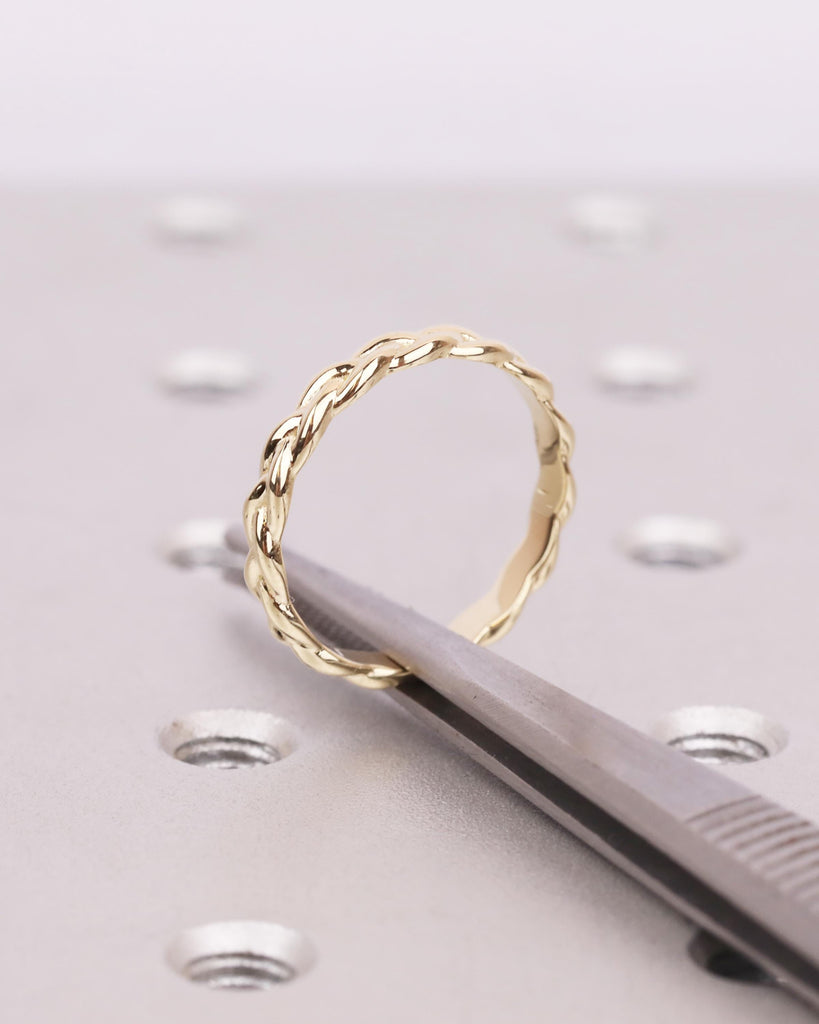 3mm Braided Wedding Band, Woven Gold Ring, Twisted Rope Style, Stackable Bridal Band image #8