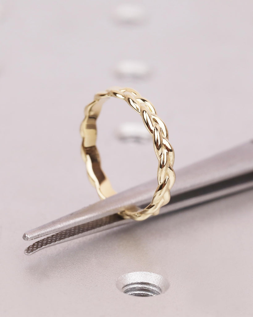 3mm Braided Wedding Band, Woven Gold Ring, Twisted Rope Style, Stackable Bridal Band image #7
