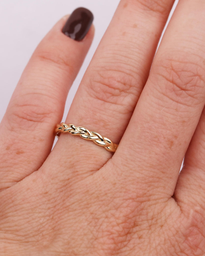 3mm Braided Wedding Band, Woven Gold Ring, Twisted Rope Style, Stackable Bridal Band image #10