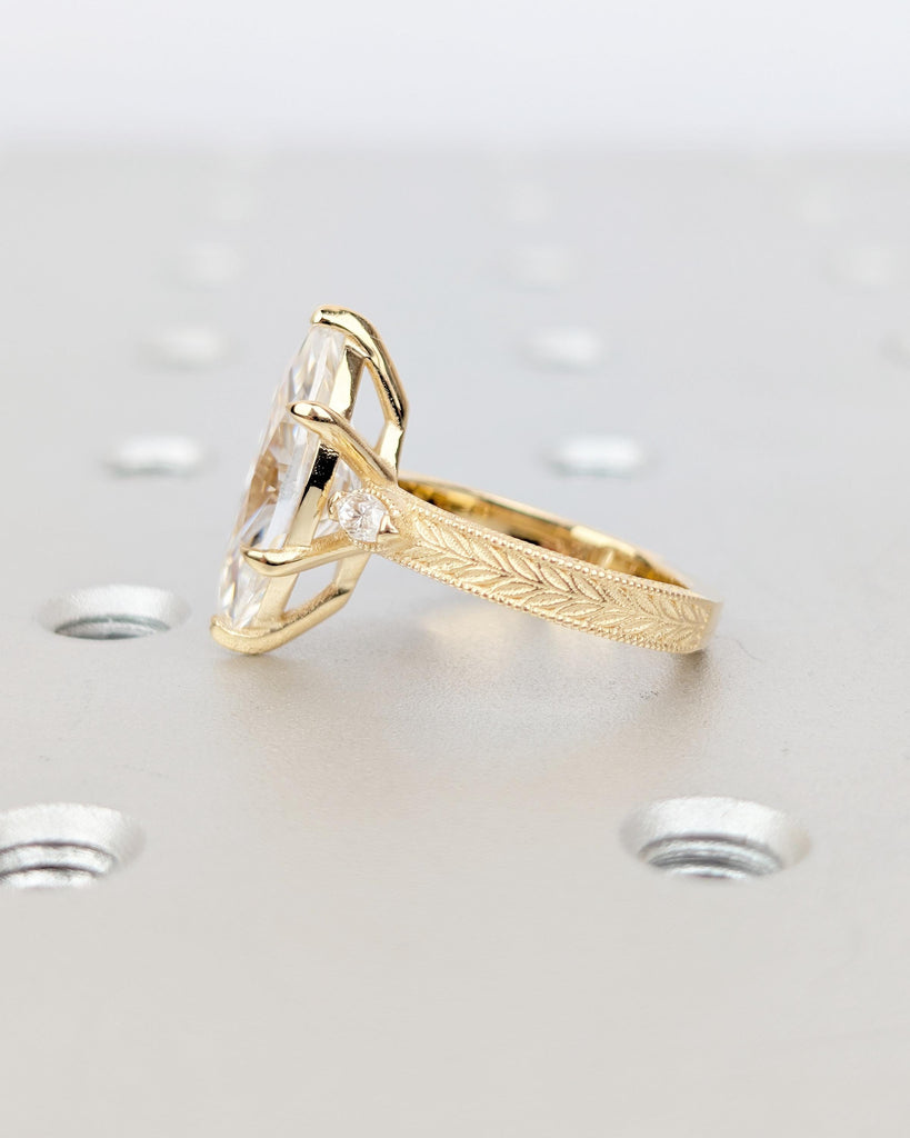 3ct Marquise Cut Lab Grown Diamond Three Stone Engagement Ring in 18k Yellow Gold image #3