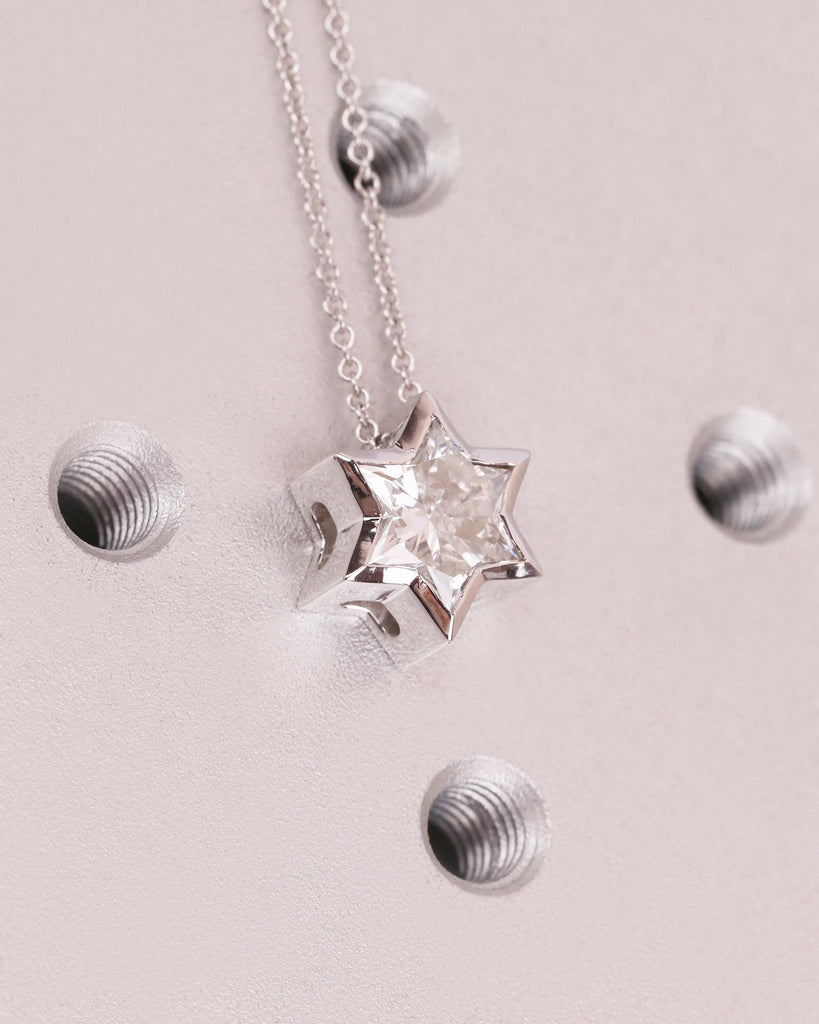 Moissanite Star of David Pendant Necklace, 14K White Gold Magen David Jewish Star Necklace, Personalized Bat Mitzvah Gift, Hanukkah Gift image #8