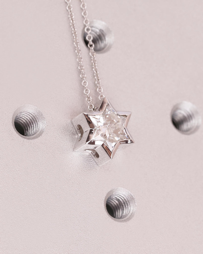 Solid White Gold Star of David Necklace, Lab Diamond Magen David Pendant, Dainty Jewish Star Charm Necklace, Handmade Jewish Jewelry image #8