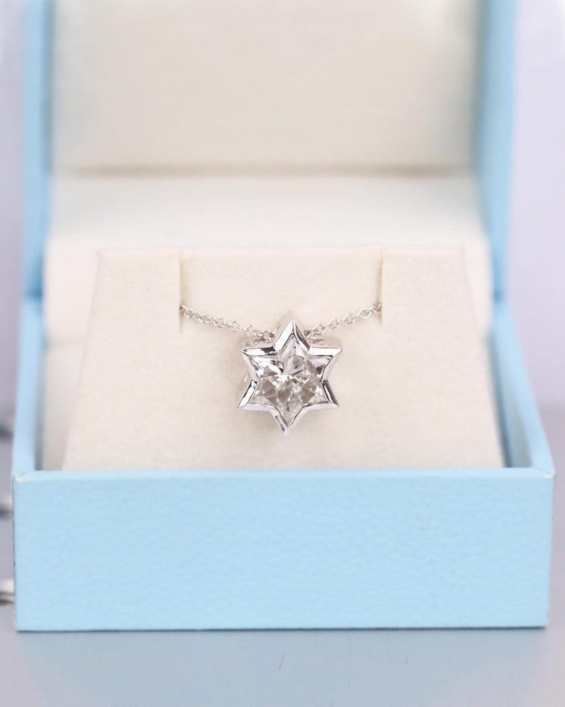 Solid White Gold Star of David Necklace, Lab Diamond Magen David Pendant, Dainty Jewish Star Charm Necklace, Handmade Jewish Jewelry image #3