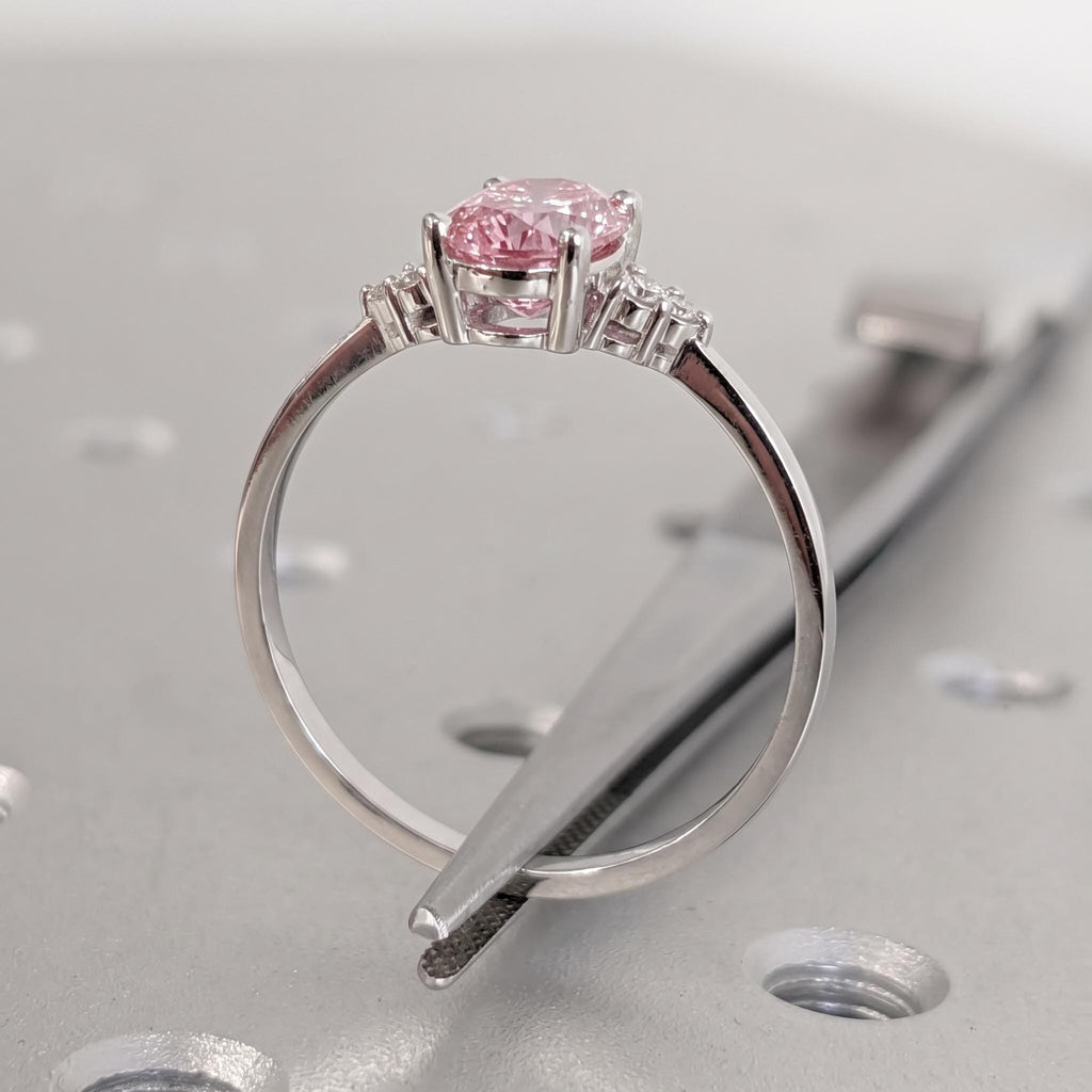 Pink Gemstone Unique Proposal Ring for Her | Lab Grown Diamond Cluster Custom Engagement Ring | Vintage Gold Ring image #3