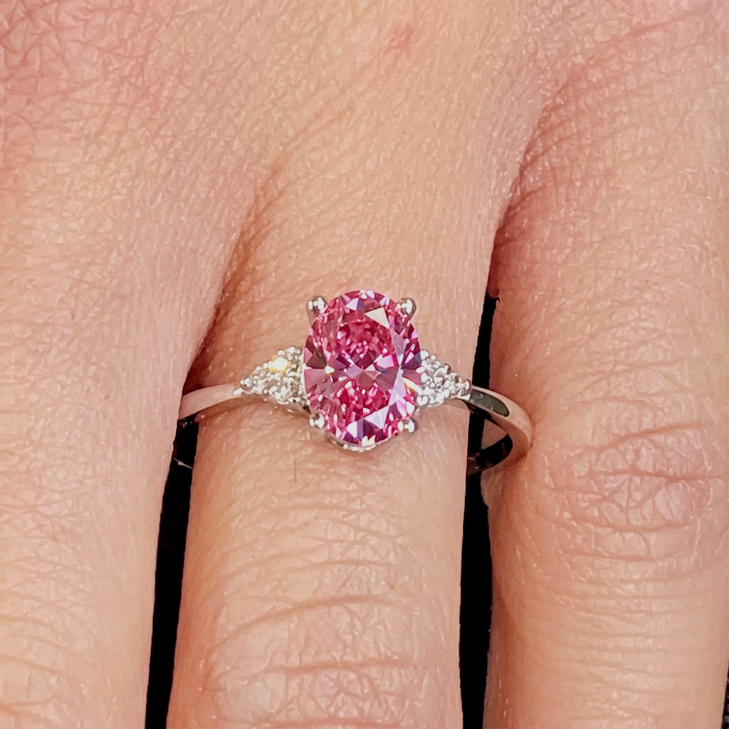 Pink Gemstone Unique Proposal Ring for Her | Lab Grown Diamond Cluster Custom Engagement Ring | Vintage Gold Ring image #1