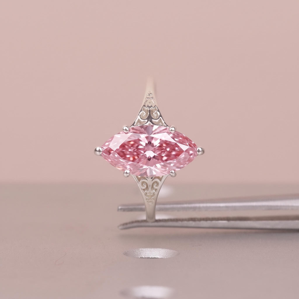 Marquise Lab Made Diamond Vintage Engagement Rings for Women | Pink Gemstone Unique 925 Silver Jewelry Anniversary Gift image #5